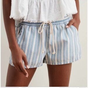 Aerie Blue and White Striped Drawstring Beach Shorts 100%Cotton Size Small